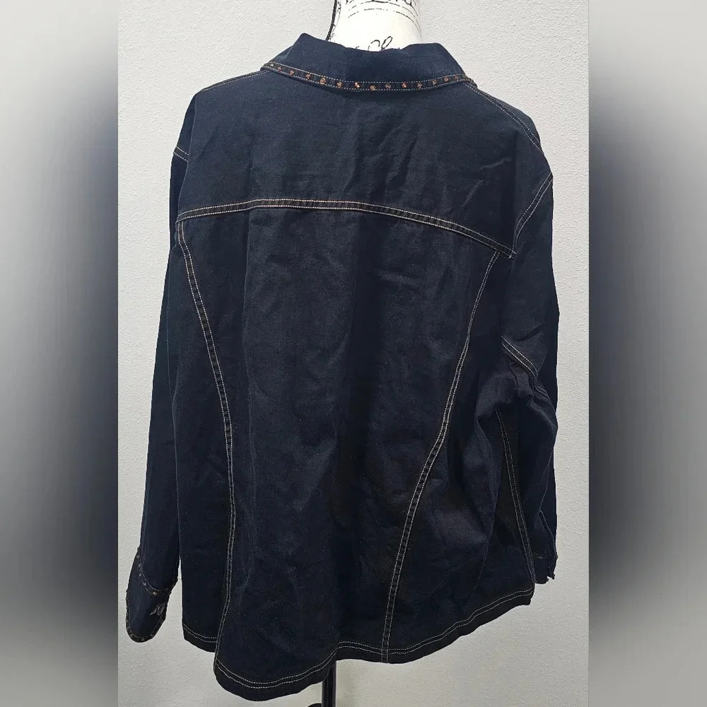 Liz & Me Women's Denim Jacket With Rhinestone Trim Black/Blue Size 2X 22/24W - Picture 7 of 16